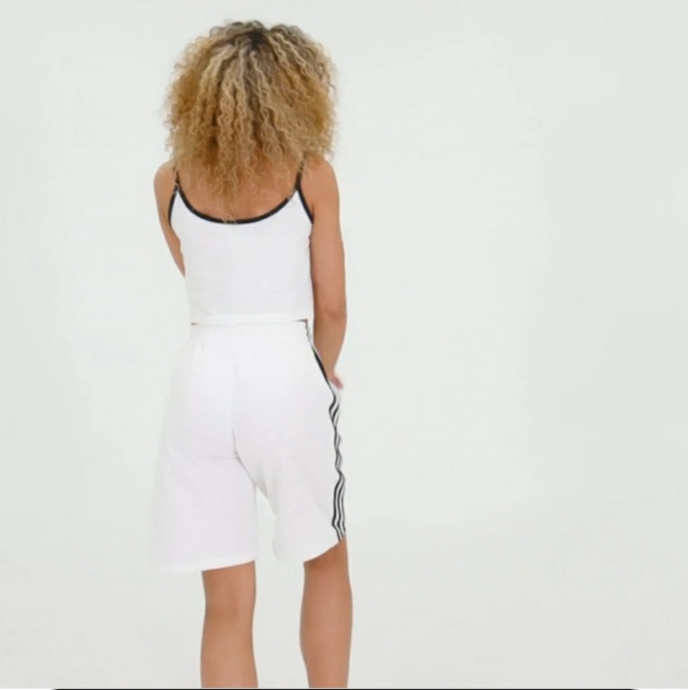 Adidas White Black Tank Top Jogger Fleece Shorts SET - Picture 2 of 10